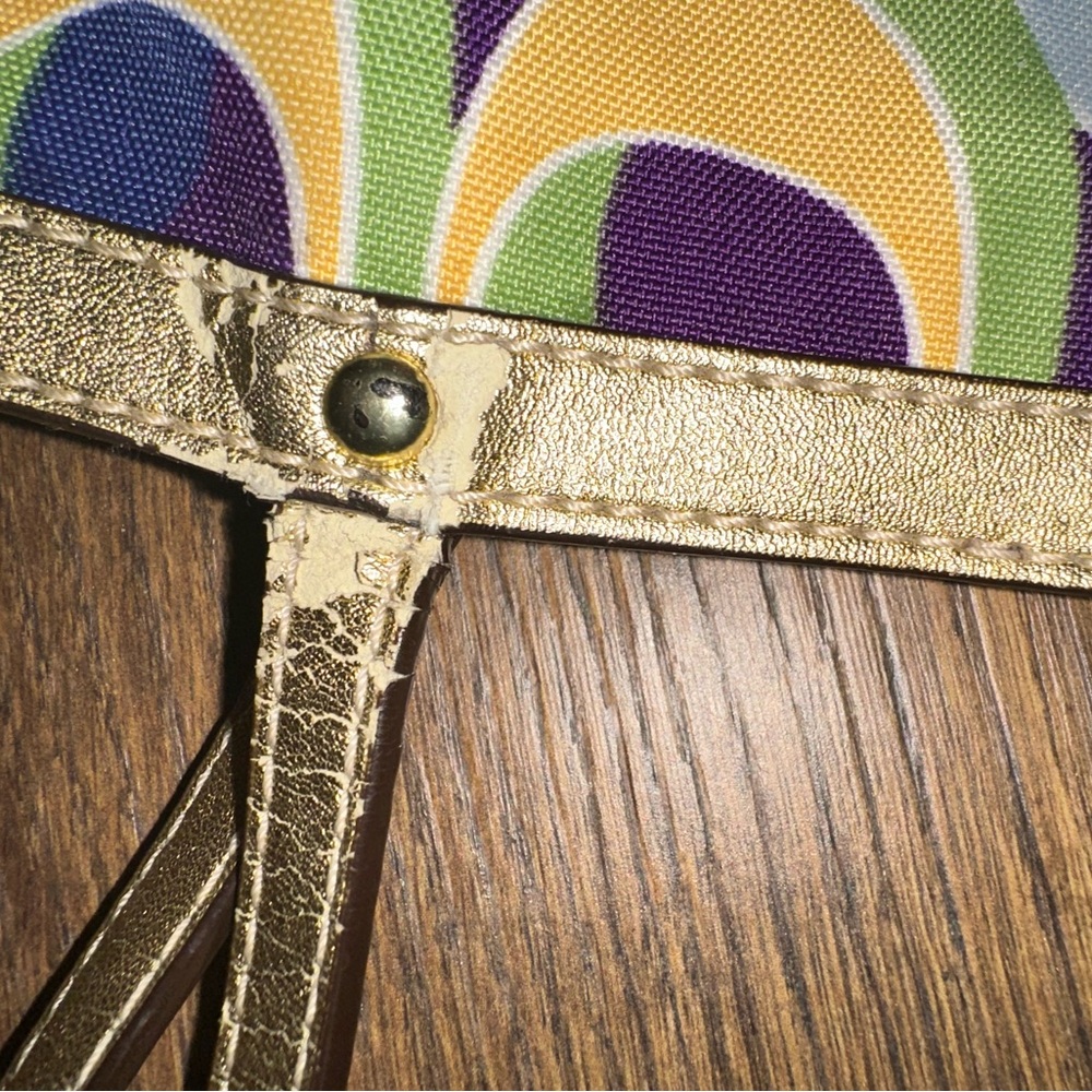 Coach Poppy Medium Gold Tote Bag with Vibrant Design - Picture 12 of 15